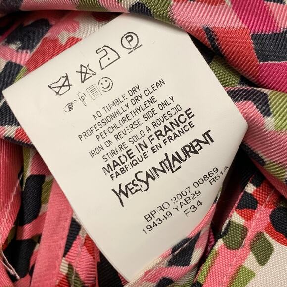 YVES SAINT LAURENT Size S Pink Green Black Abstract Short Sleeve Dress - Picture 6 of 6